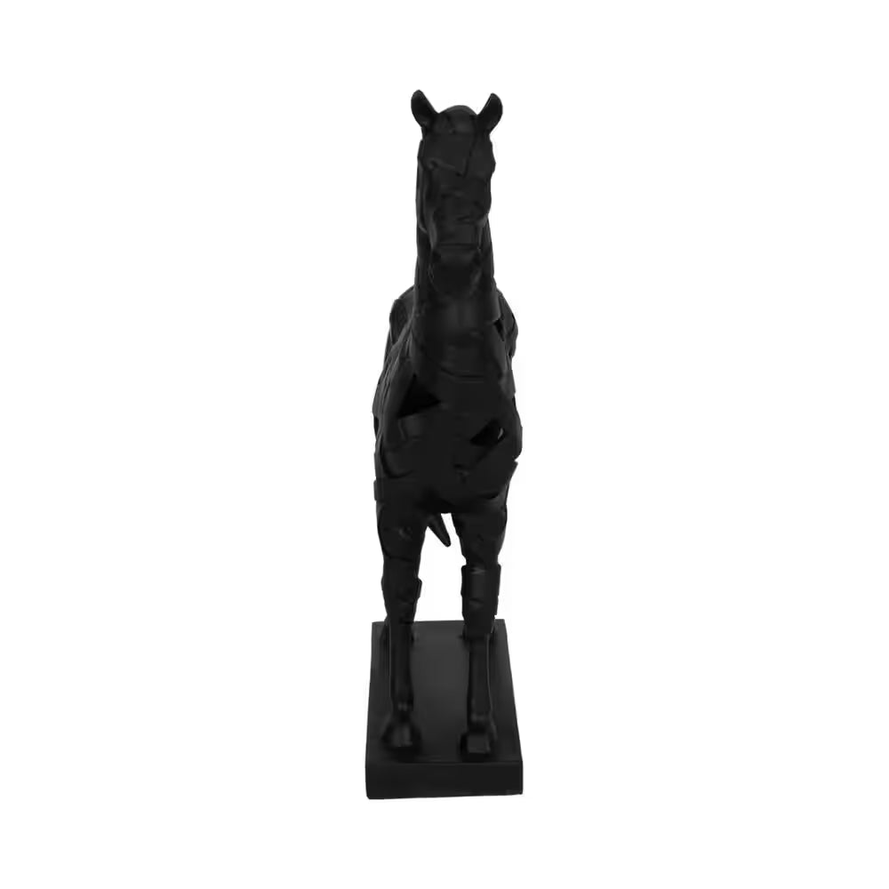 Black 15 In. X 17 In. Resin Polyresin Horse Design Sculpture on Base