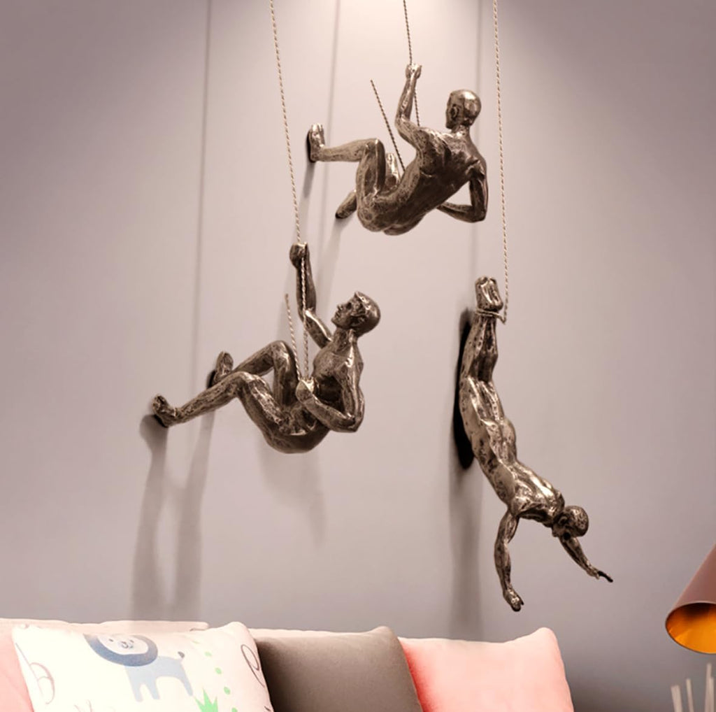 'The Alpinist' Modern Hanging Wall Figurine, Retro Stylish Resin Statue for Home and Office Decor, Nordic Art/Wall Sculpture (Climbing Man - Left Hand)
