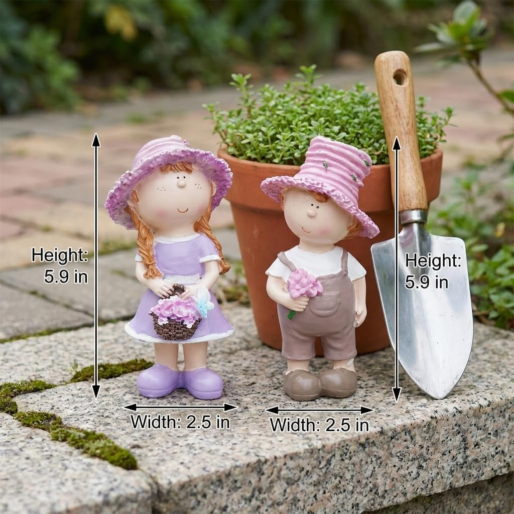 Miniature People Figurines Romantic Couple Statue, Set of 2 Resin Garden Sculptures & Statues, Mini Decorative Figurines for Valentine'S Day Spring Garden Decor for Patio Lawn Yard Decoration