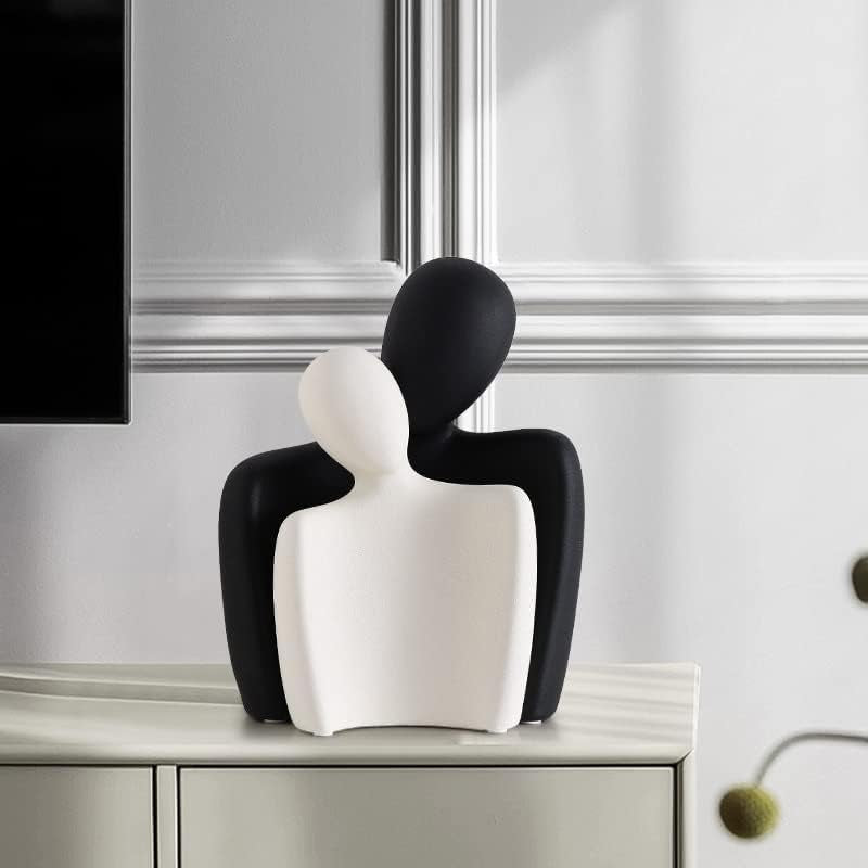 Ceramic Couple Statues - Hugging Couple Figurines for Shelf and Table, Modern Romantic Sculptures for Living Room, Bedroom, Office Decor - Black White