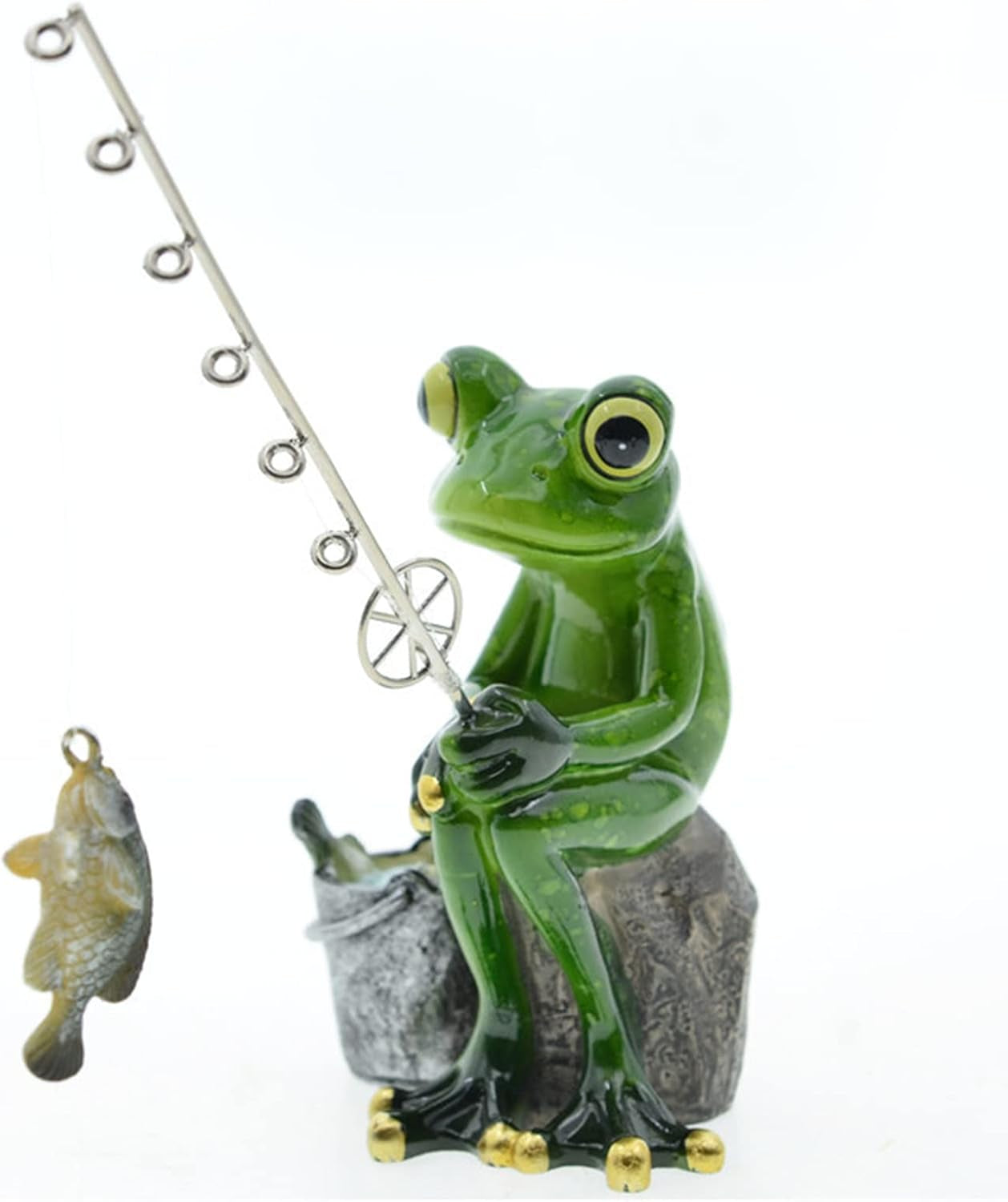 ® Funny Fishing Frogs Statues, 2Pcs Mascot Animals Ornaments Anglers Lovers Collectible Figurines Sculptures for Outdoor Lawn Yard Garden Home Office Desk Decoration