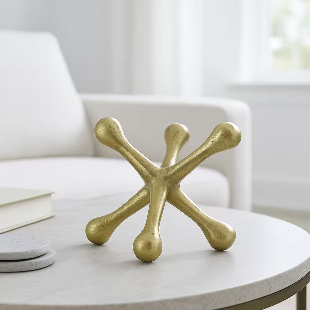 Gold 8 In. X 5 In. Metal Jacks Abstract Sculpture
