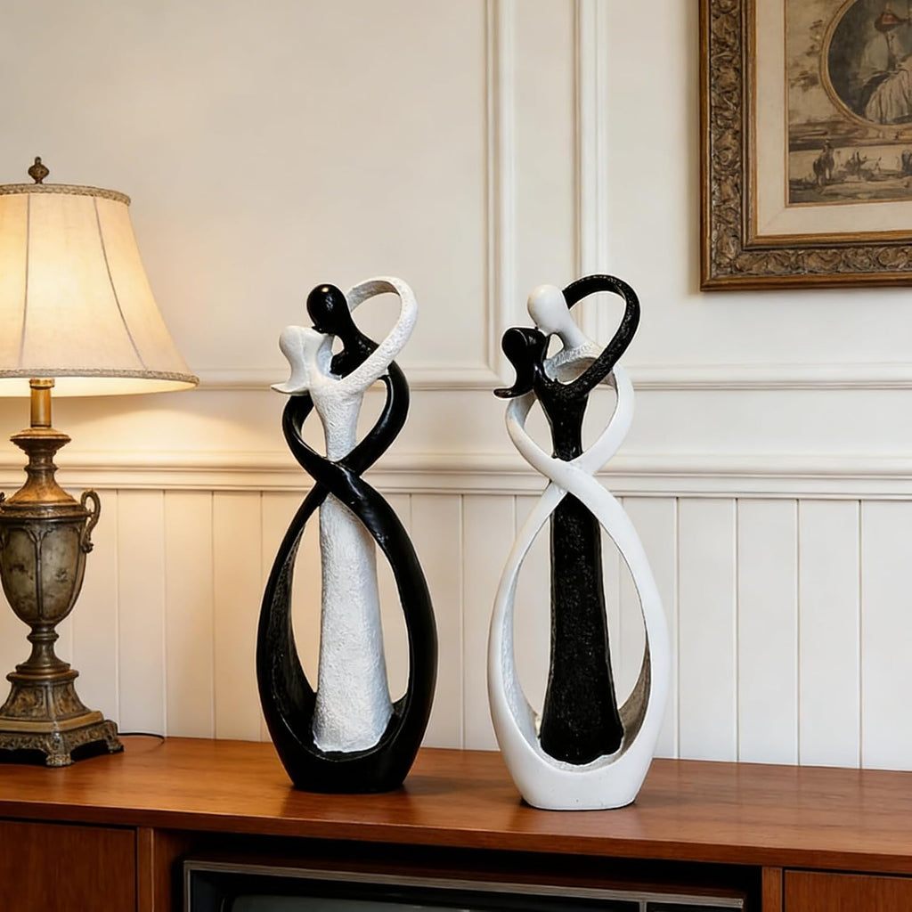 Couple Statue for Home Decor,Hugging Couple Figurines,Valentines Decor,Modern Romantic Sculptures for Living Room Bedroom Office(White+Black)