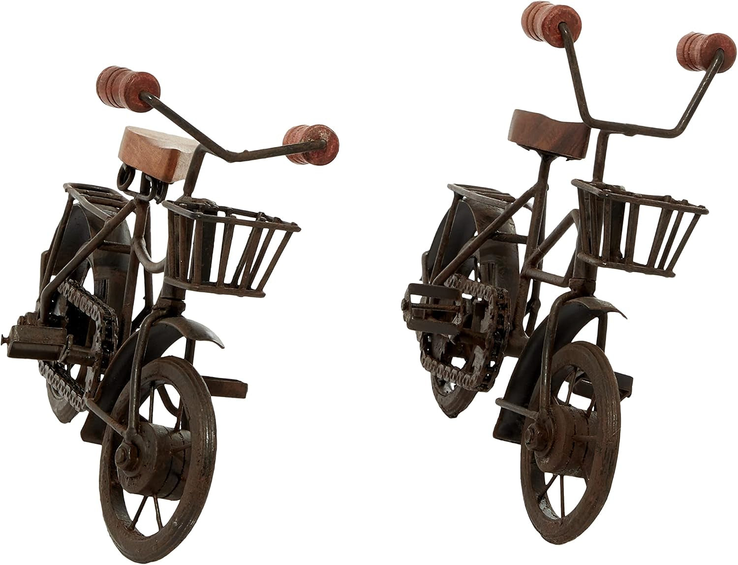 Deco 79 Metal Bike Decorative Sculpture Home Decor Statues with Wood Accents, Set of 2 Accent Figurines 12" X 5" X 7", Black
