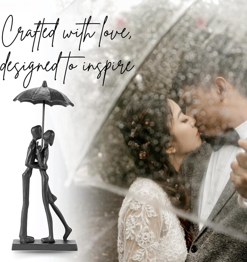 Modern Sculptures Home Decor Affectionate Couple Statue Kissing under Umbrella Figurine Statues for Bedroom Décor Hand Sculptures for Living Room Romantic Figurines