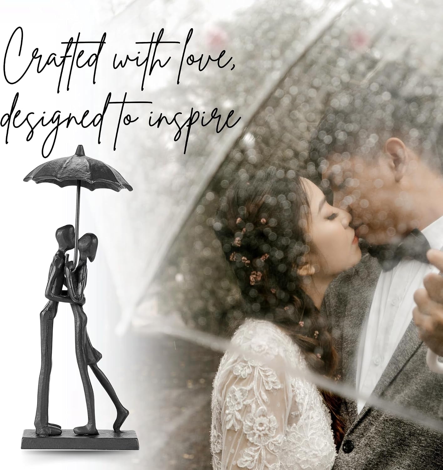 Modern Sculptures Home Decor Affectionate Couple Statue Kissing under Umbrella Figurine Statues for Bedroom Décor Hand Sculptures for Living Room Romantic Figurines