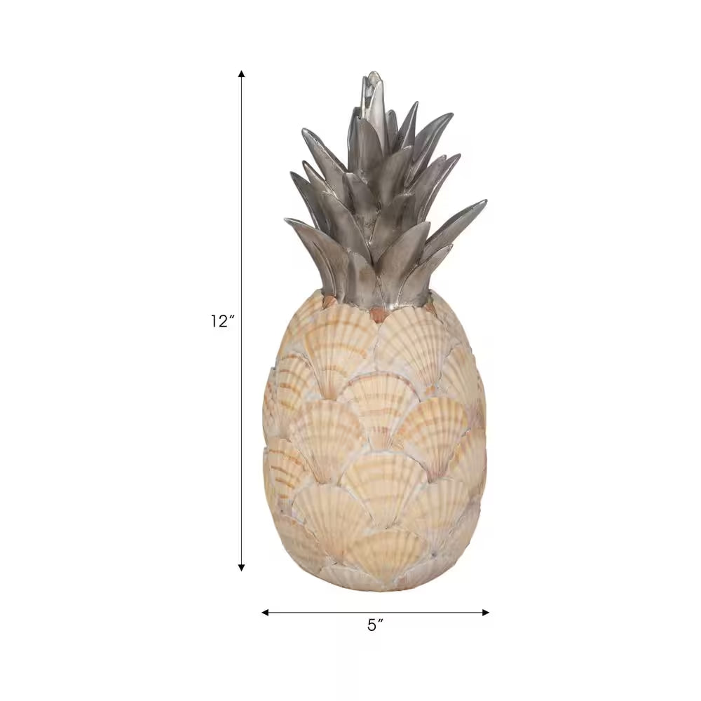 Ivory 5 In. X 12 In. Resin Seashell Pineapple Sculpture