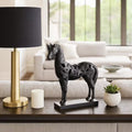 Black 15 In. X 17 In. Resin Polyresin Horse Design Sculpture on Base