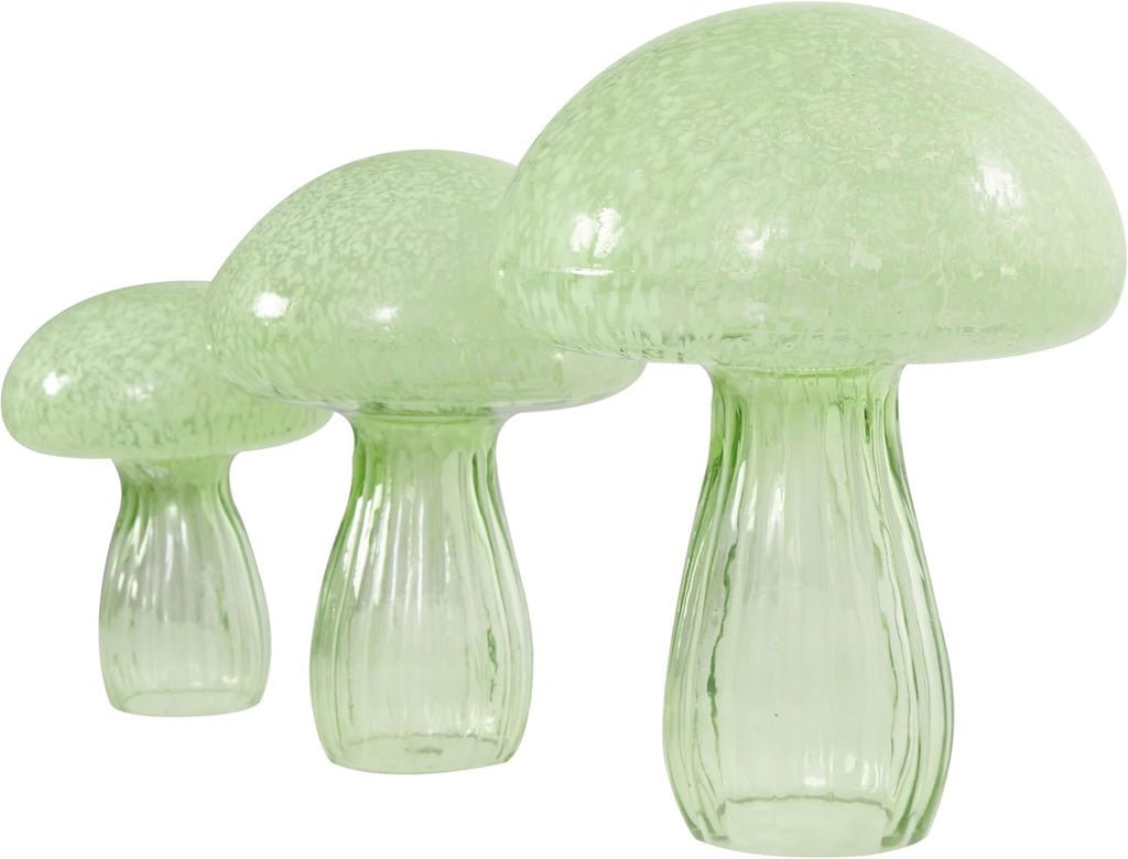 Deco 79 Glass Mushroom Decorative Sculpture Textured Home Decor Statues, Set of 3 Accent Figurines 12", 10", 8"H, Green
