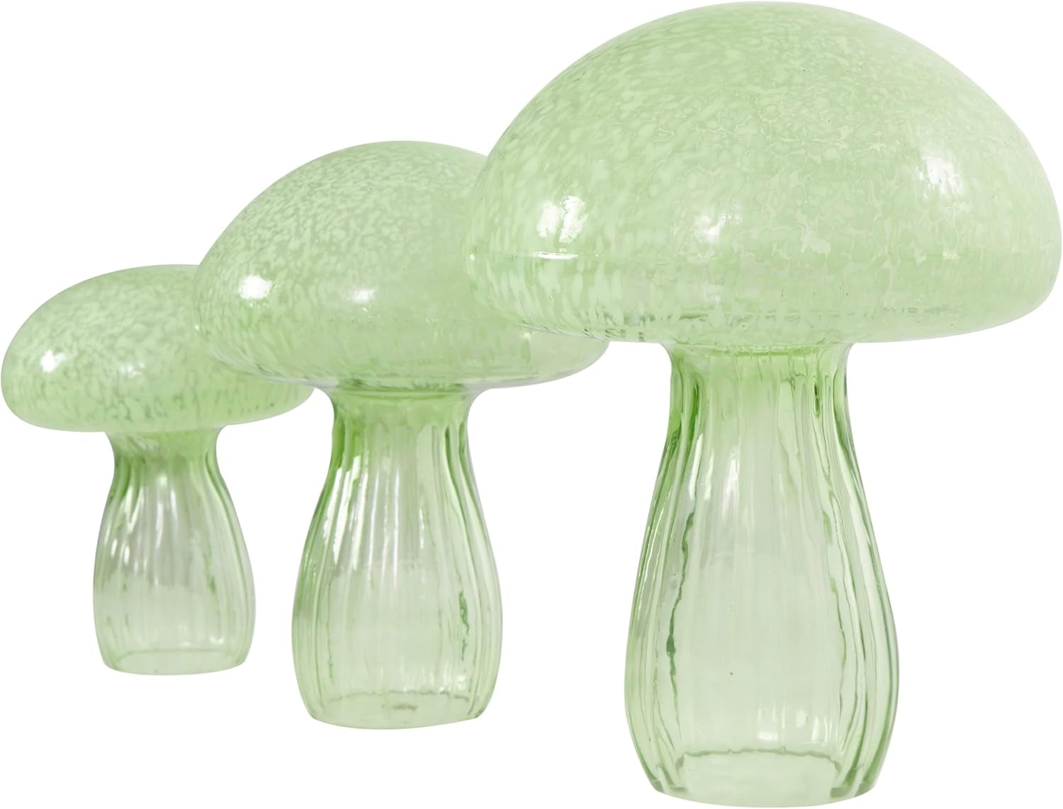 Deco 79 Glass Mushroom Decorative Sculpture Textured Home Decor Statues, Set of 3 Accent Figurines 12", 10", 8"H, Green