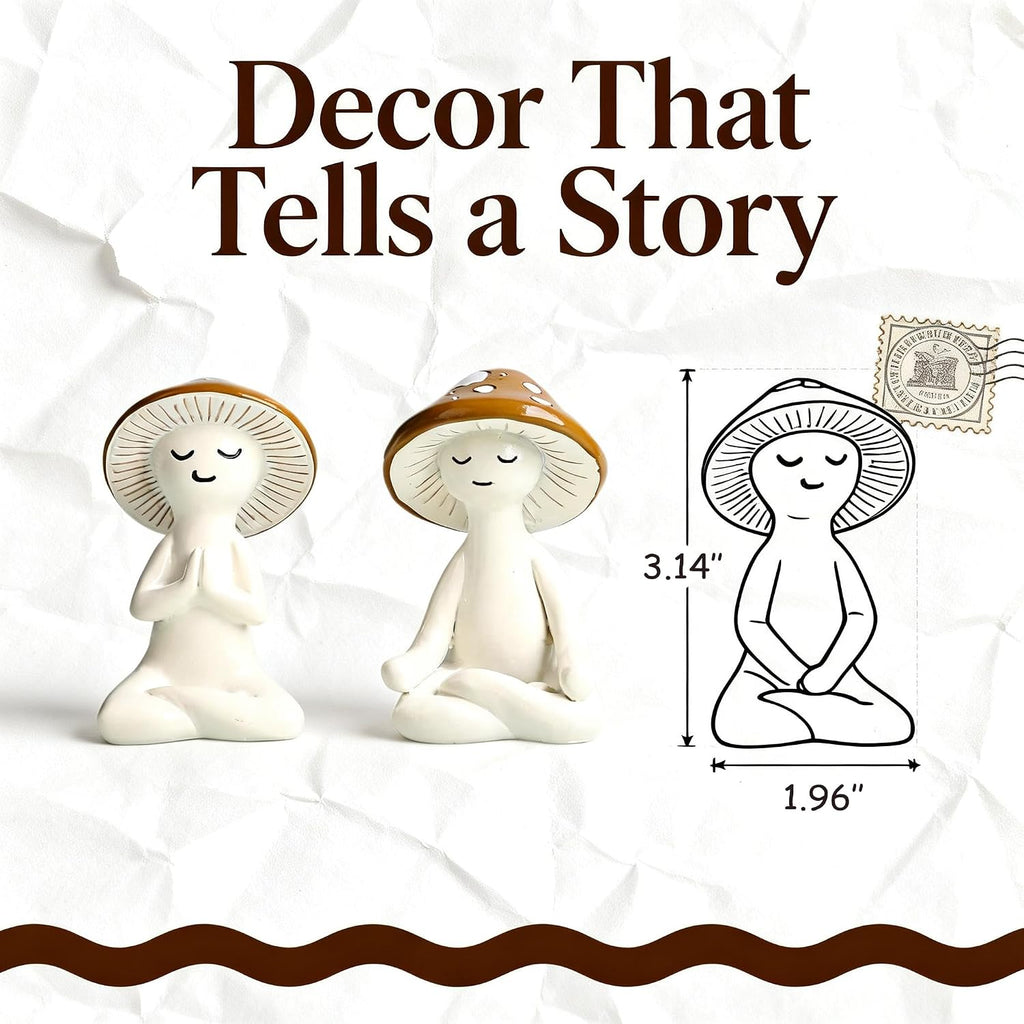 3 Pcs Mushroom Decor Figurines - Meditation Decor Statues for Living Room, Bedroom, Office - Resin Sculptures for Mindfulness Enthusiasts Home Decor Lovers Nature Lovers (White-Brown)