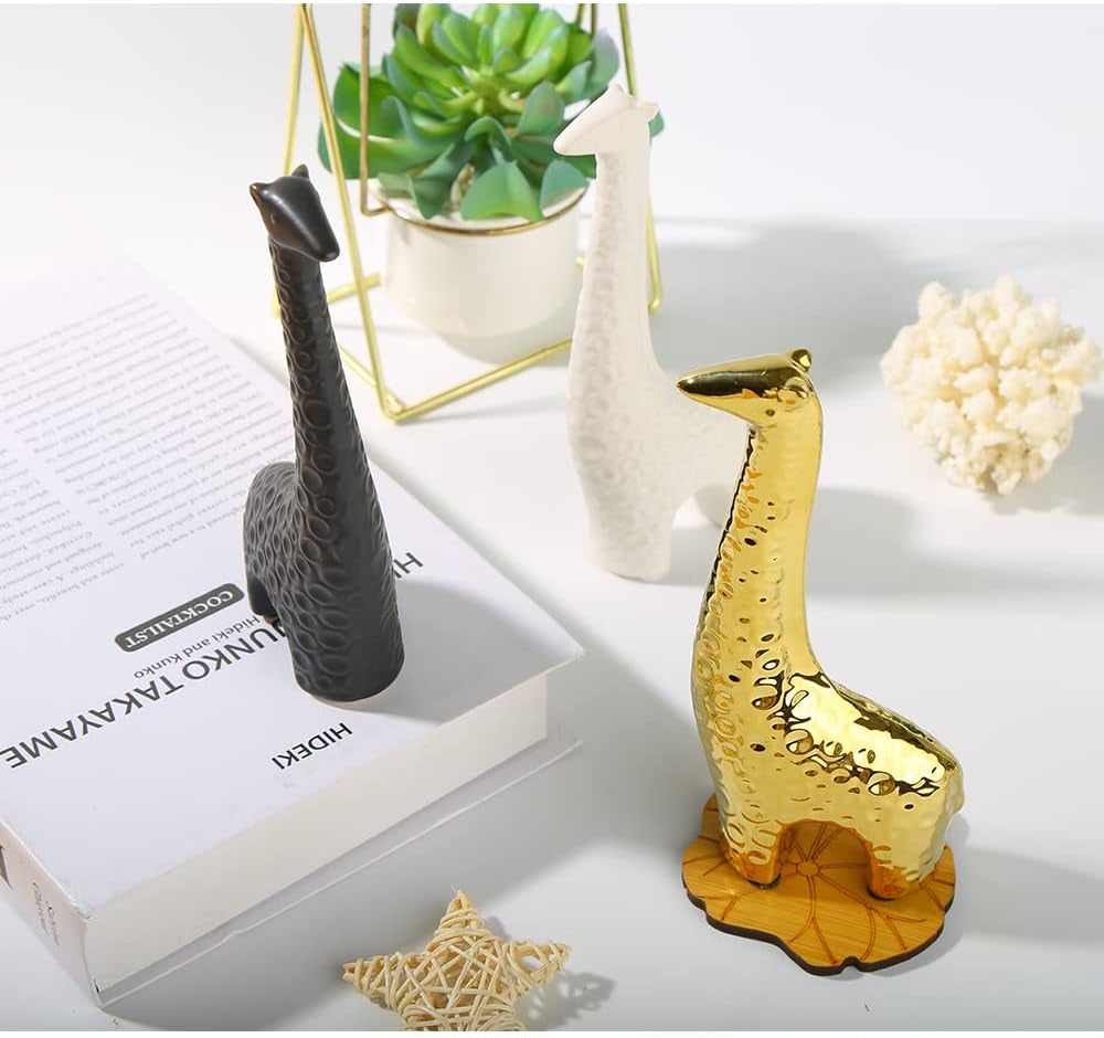 Small Animal Statues Black Giraffe Ceramic Home Decor Collectible Figurines for Shelf Desk Ornaments Living Room Bedroom Office Desktop Cabinets Decoration