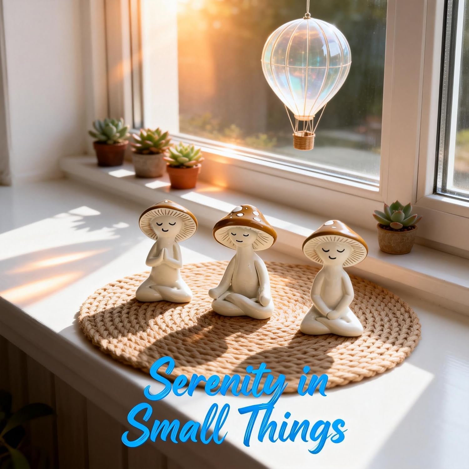 3 Pcs Mushroom Decor Figurines - Meditation Decor Statues for Living Room, Bedroom, Office - Resin Sculptures for Mindfulness Enthusiasts Home Decor Lovers Nature Lovers (White-Brown)
