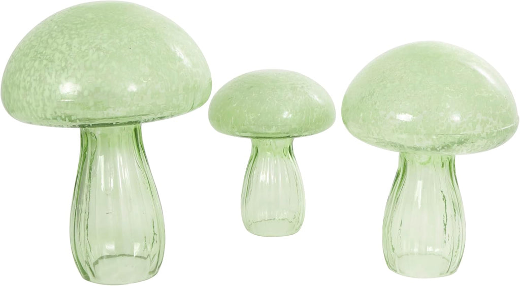 Deco 79 Glass Mushroom Decorative Sculpture Textured Home Decor Statues, Set of 3 Accent Figurines 12", 10", 8"H, Green