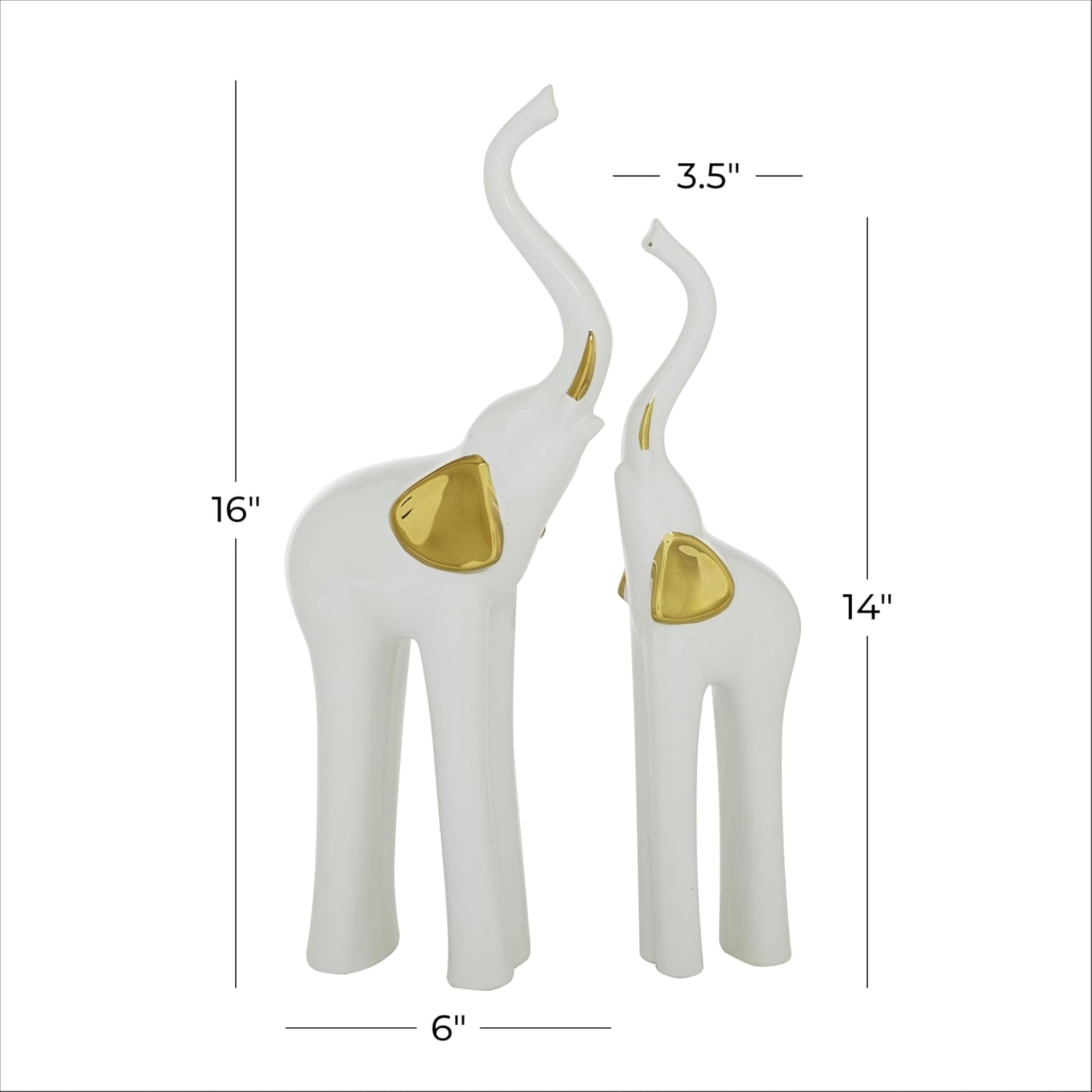 Deco 79 Porcelain Ceramic Sculpture, Set of 2 Sculpture 4"W, 14"H, Gold | Decorative Elephant Animals Home Decor Statues Statue Figurine
