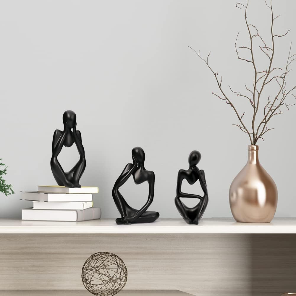 Resin Statue Thinker Style Decoration Abstract Sculptures Collectible Figurines for Home Decor Modern Office Shelf Desktop(Black Left)