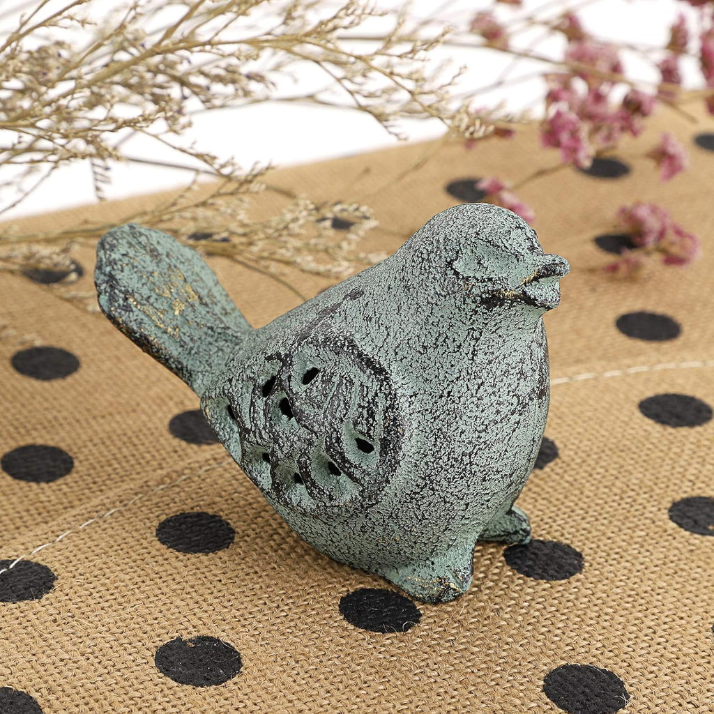 2PCS Cast Iron Green Bird Sculptures - Outdoor & Indoor Small Birds Statues, Hollow Carved Bird Figurines Ornaments Decorative Animal Figurines for Garden Patio Home Decors