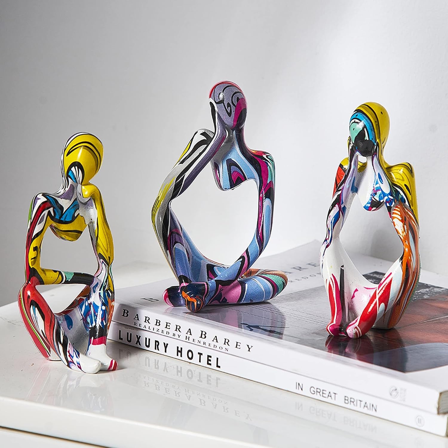 Colorful Graffiti Thinker Statue Sculptures-Colorful Decor for Home,Office, Living Room,Shelf,Bookshelf-Collectible Figurines-3Pcs