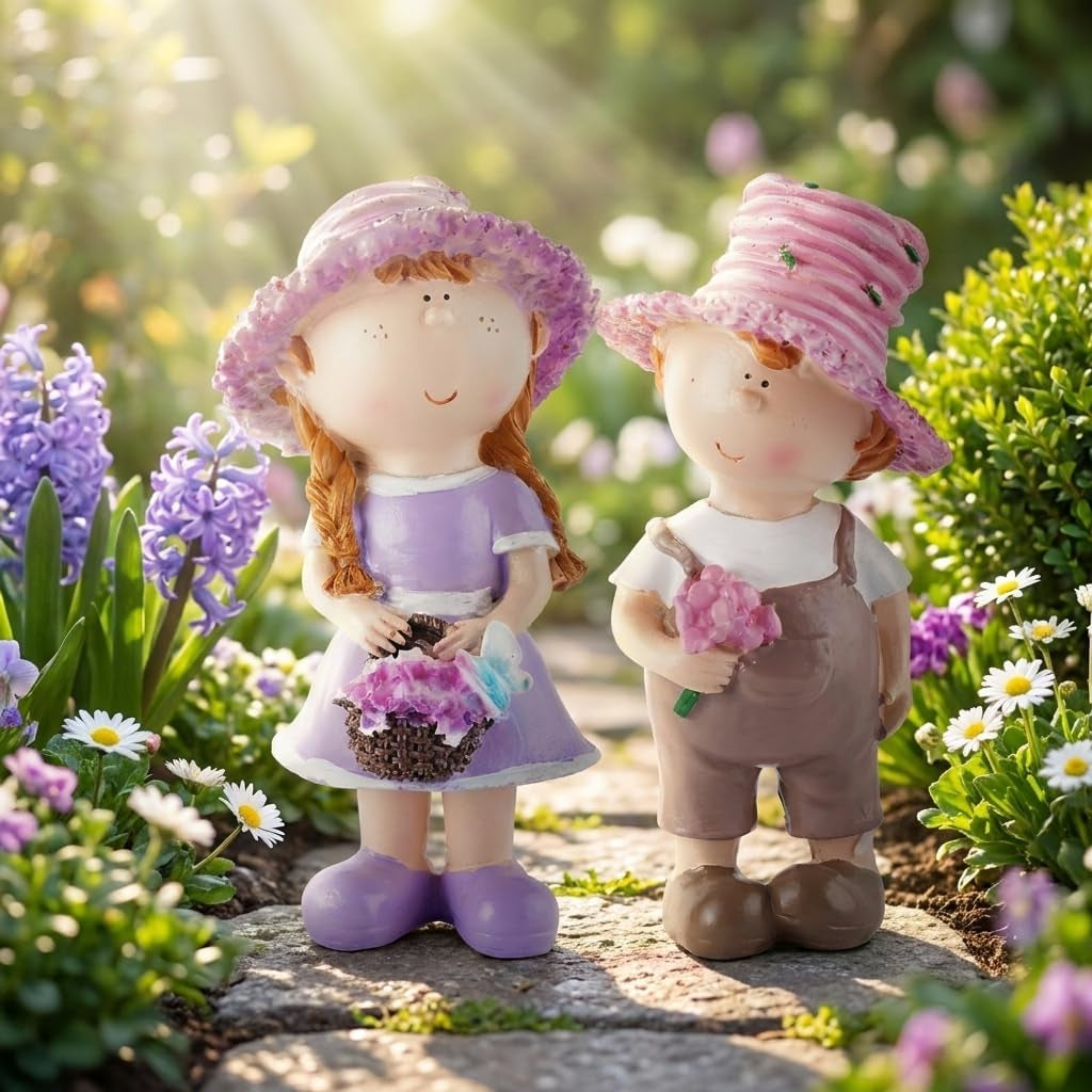 Miniature People Figurines Romantic Couple Statue, Set of 2 Resin Garden Sculptures & Statues, Mini Decorative Figurines for Valentine'S Day Spring Garden Decor for Patio Lawn Yard Decoration
