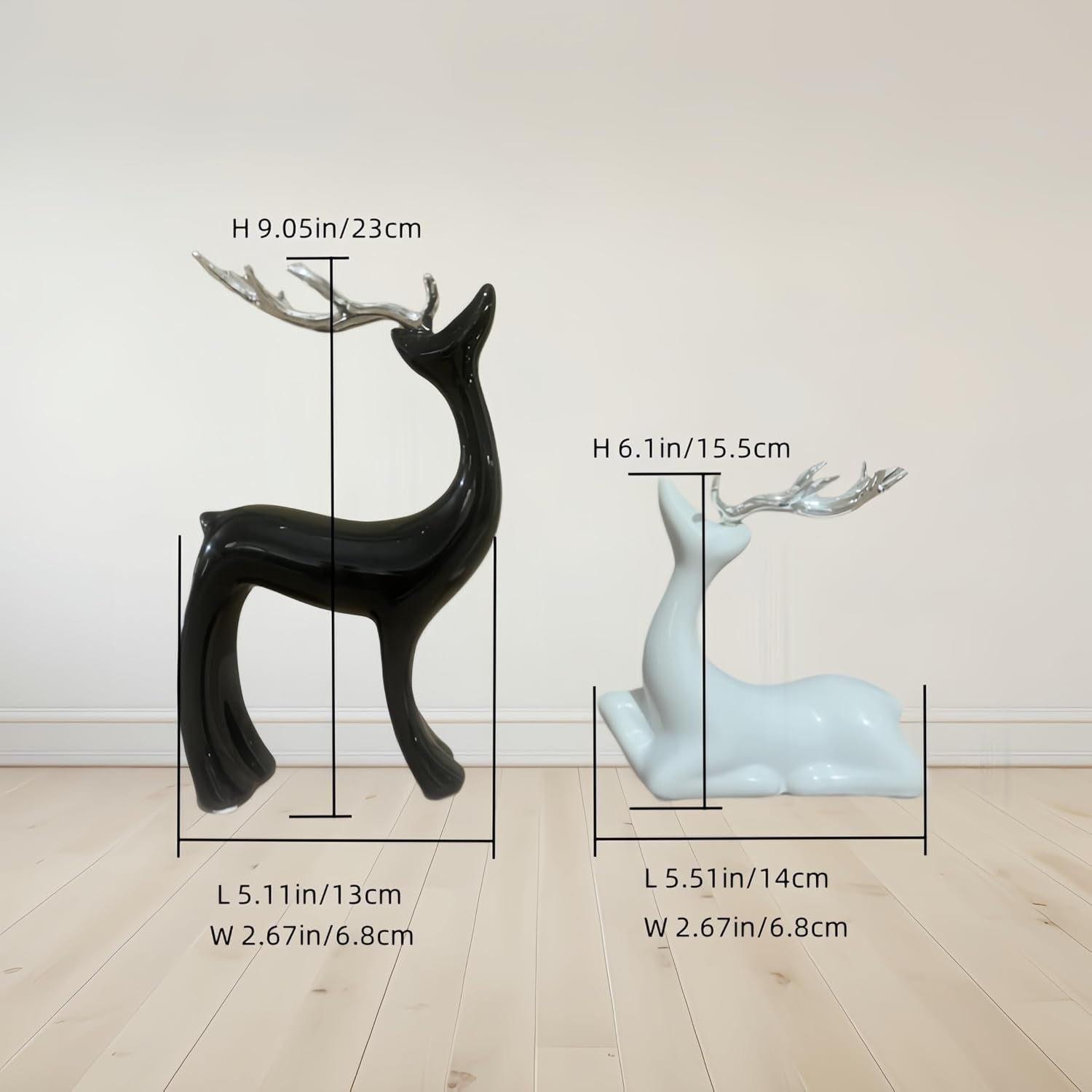 Ceramic Reindeer Pendulum Set with Crystal Balls, Black and White Reindeer Statue for Home Decor, Living Room, Office Bedroom Modern Sculpture Ornament